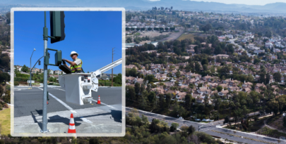 Accessible pedestrian signal project map highlighting ten key intersection upgrade locations throughout the City of Aliso Viejo, CA.